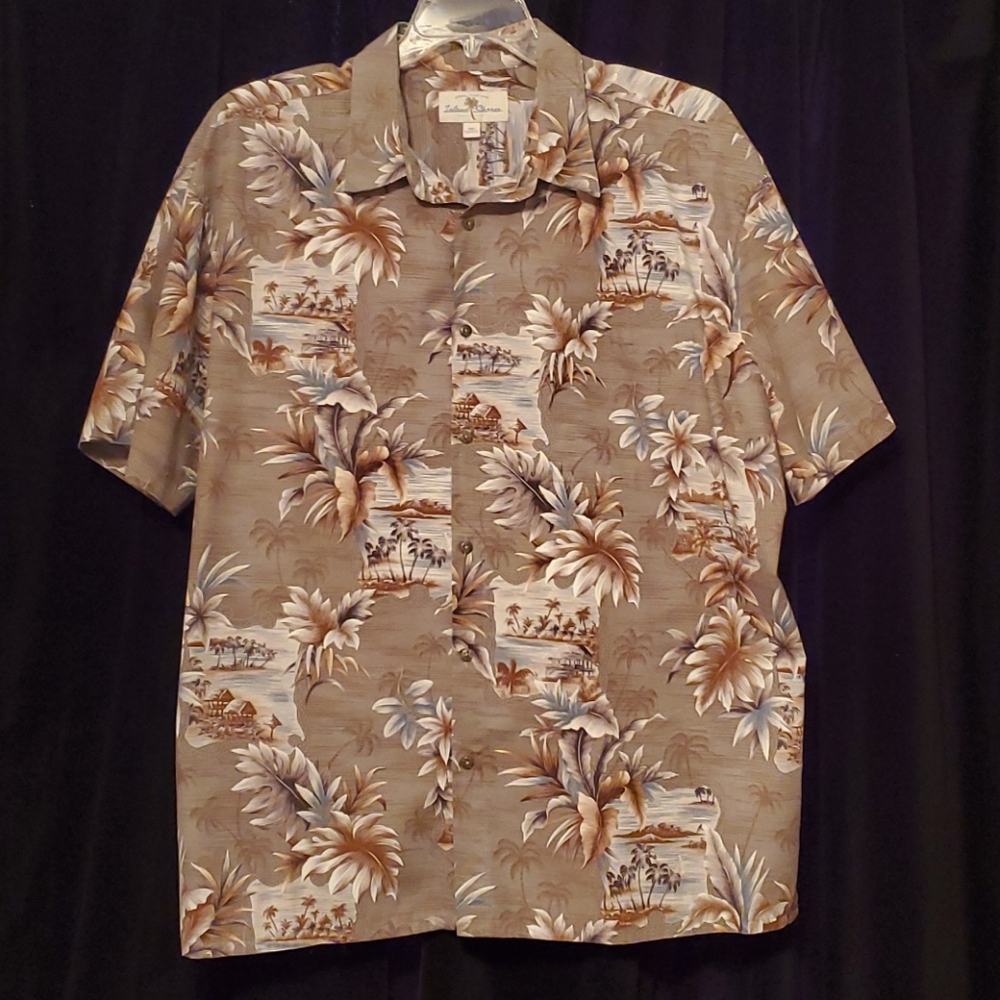 Men's XXL Brown Island Shore Button Down Shirt